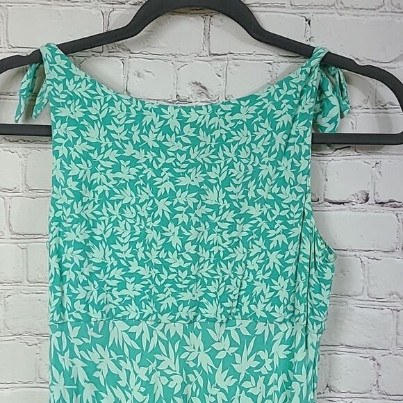 LOFT Sundress 2P Mint Green Shoulder Tie Leaf Print Sleeveless A-line F&F Dress - Picture 4 of 9